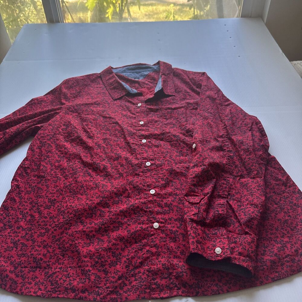 Tommy Hilfiger Men’s XXL Red Black Floral Button Up Shirt Cotton NWOT